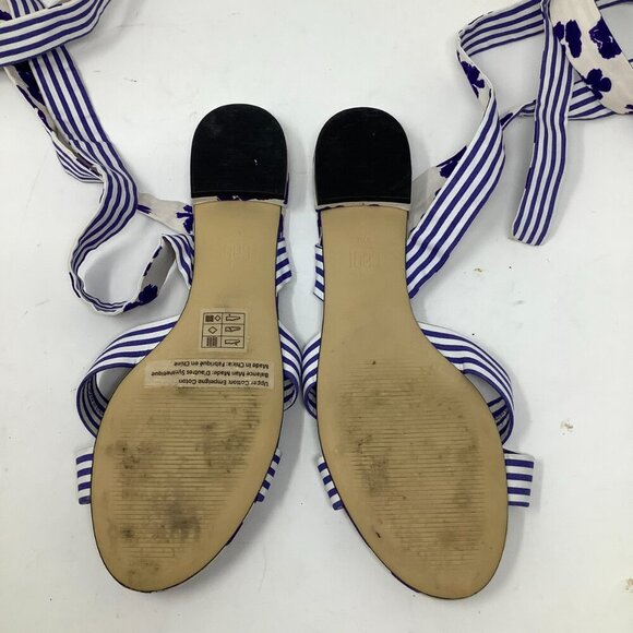 Cabi Tied Up Sandals 10 blue white striped floral ankle wrap - Picture 4 of 5